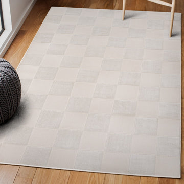 Hand Modern Geometric Checkerboard High-Low Area Rug
